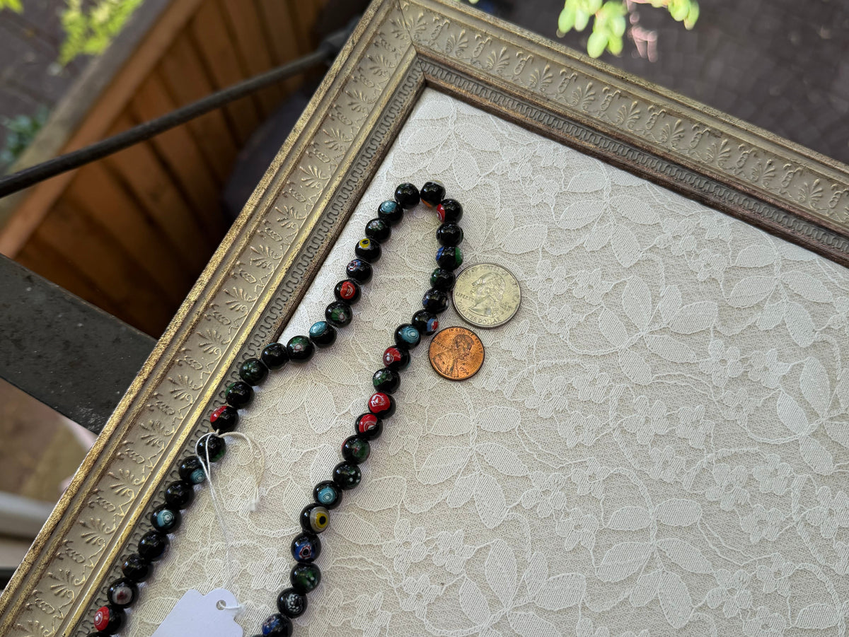 Vintage Black Glass Millefiori Rounds