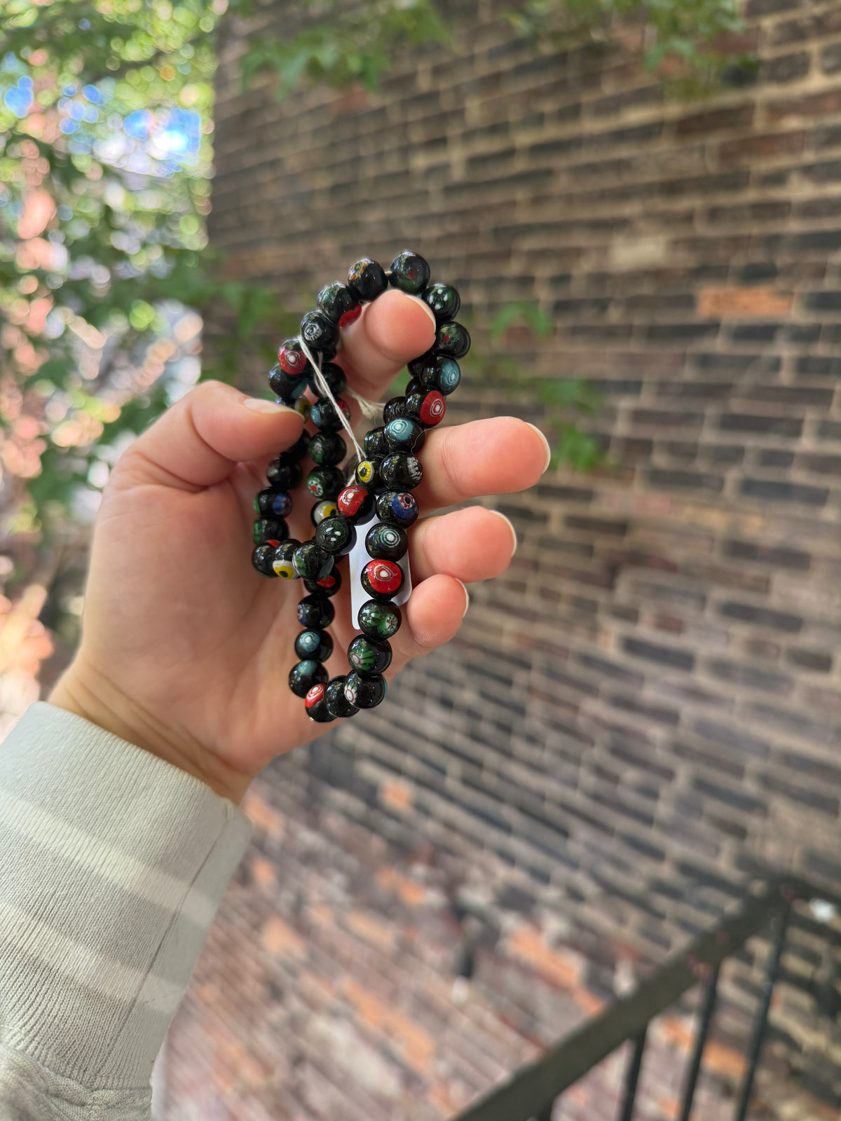 Vintage Black Glass Millefiori Rounds