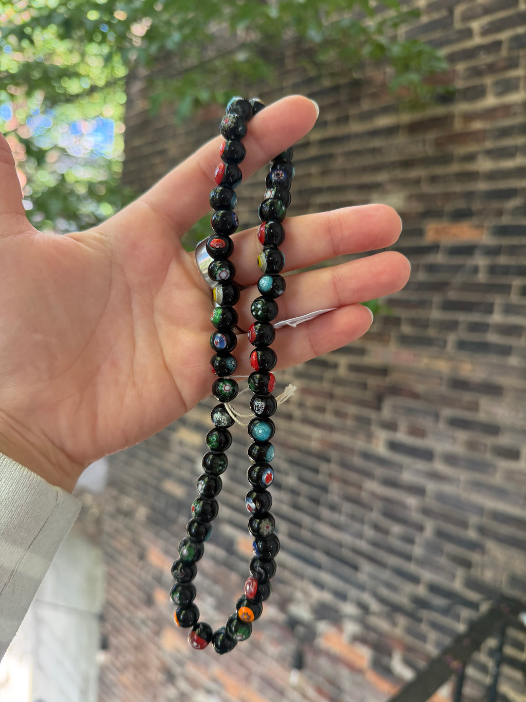 Vintage Black Glass Millefiori Rounds